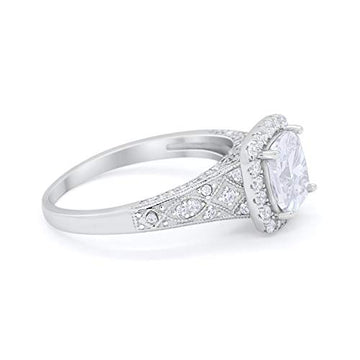 Cushion Wedding Bridal Ring Round Simulated Cubic Zirconia 925 Sterling Silver